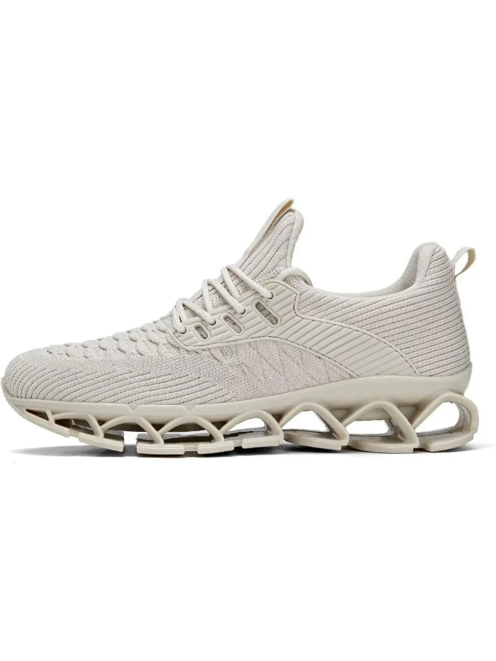 Women's Beige Blade Mesh Comfort Non Slip Athletic Slip on Soft Sneaker Shoes